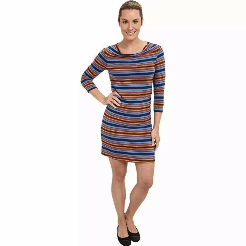 Patagonia Womens Small Dress Cowl Neck Andes Blue Orange Striped Dress